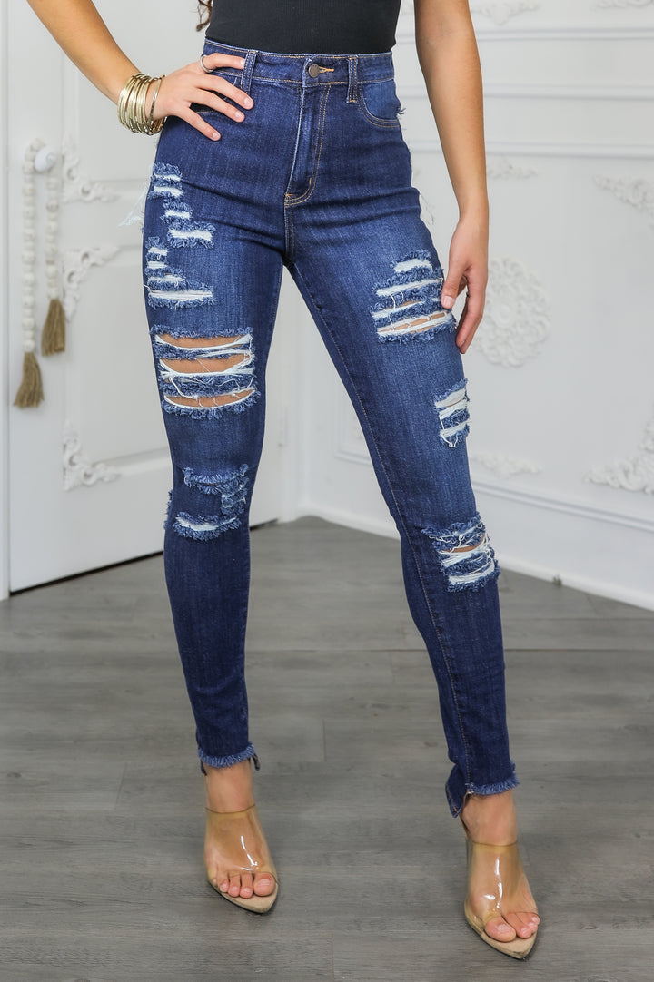 High Rise Distressed Skinny Jeans