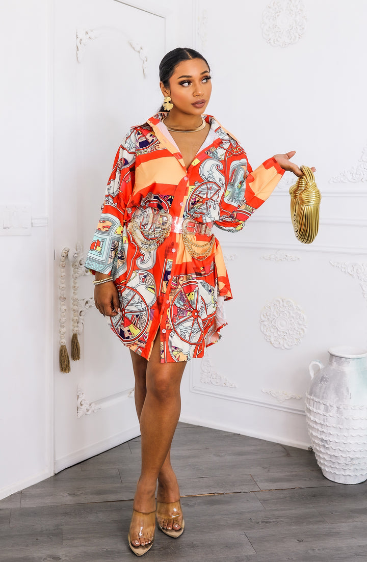 Bold Moves Printed Oversized Shirt Dress
