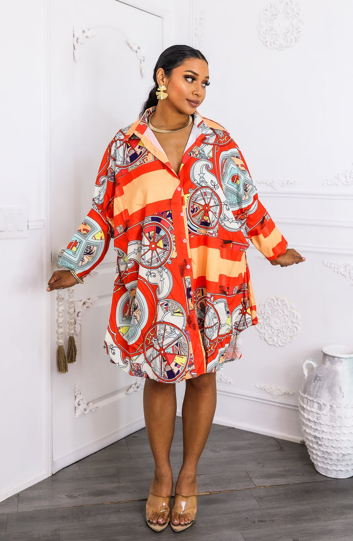 Bold Moves Printed Oversized Shirt Dress