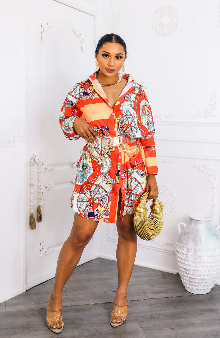 Bold Moves Printed Oversized Shirt Dress