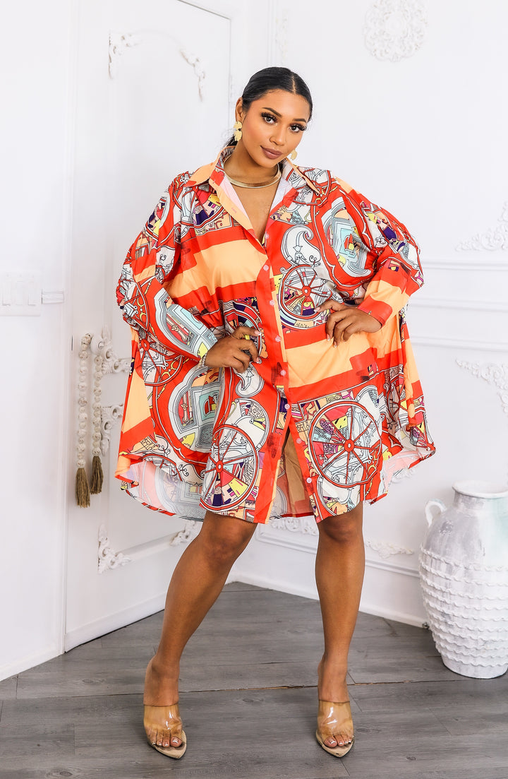 Bold Moves Printed Oversized Shirt Dress