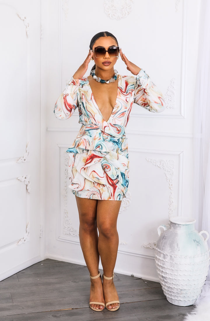 Marble Muse Ruched Mini Dress