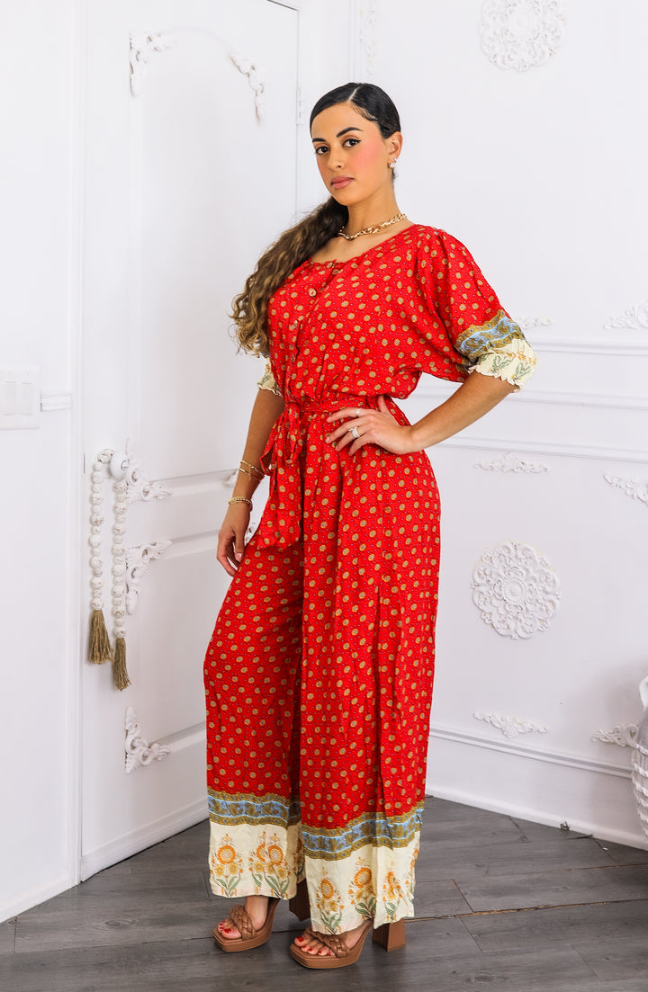 Boho Borders Wide-Leg Jumpsuit
