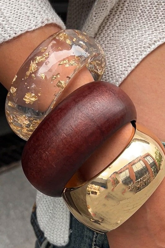 Chunky Bangle Set – Gold, Wood & Resin Statement Bracelets