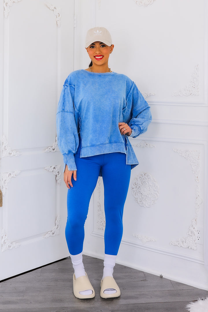 Oversized Mineral Wash Pullover With Leggings Set|