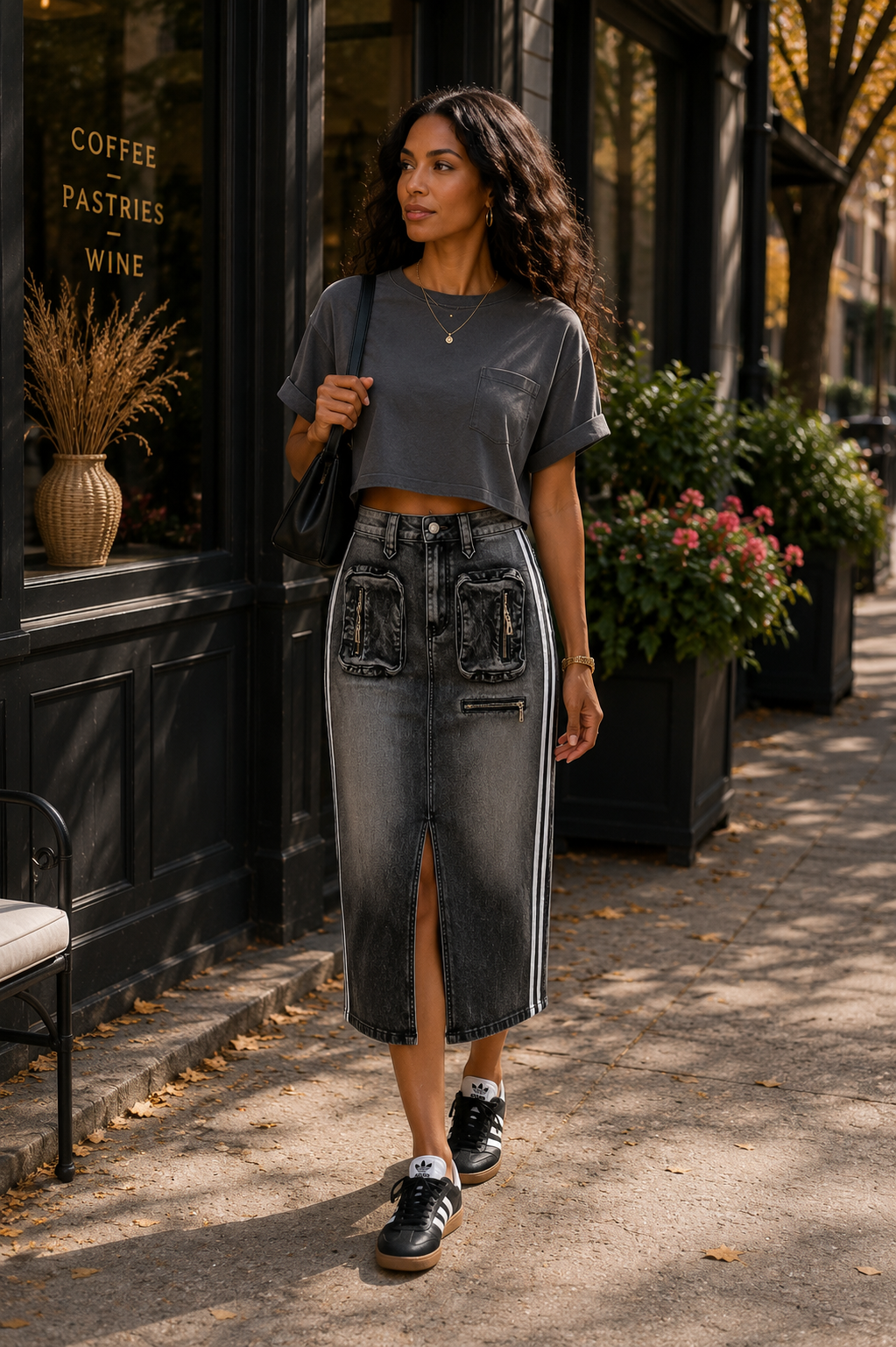 Raven Washed Cargo Midi Skirt