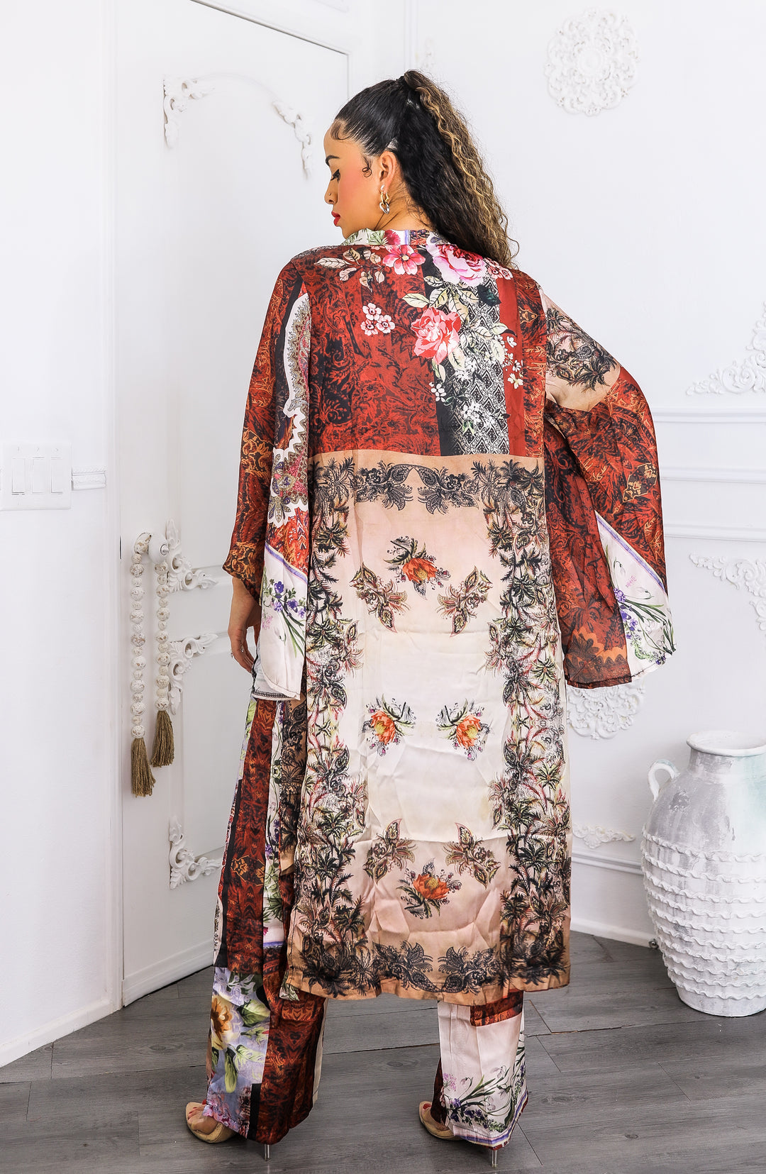 Golden Hour Boho Luxe Kimono Set – Printed Duster & Wide-Leg Pants