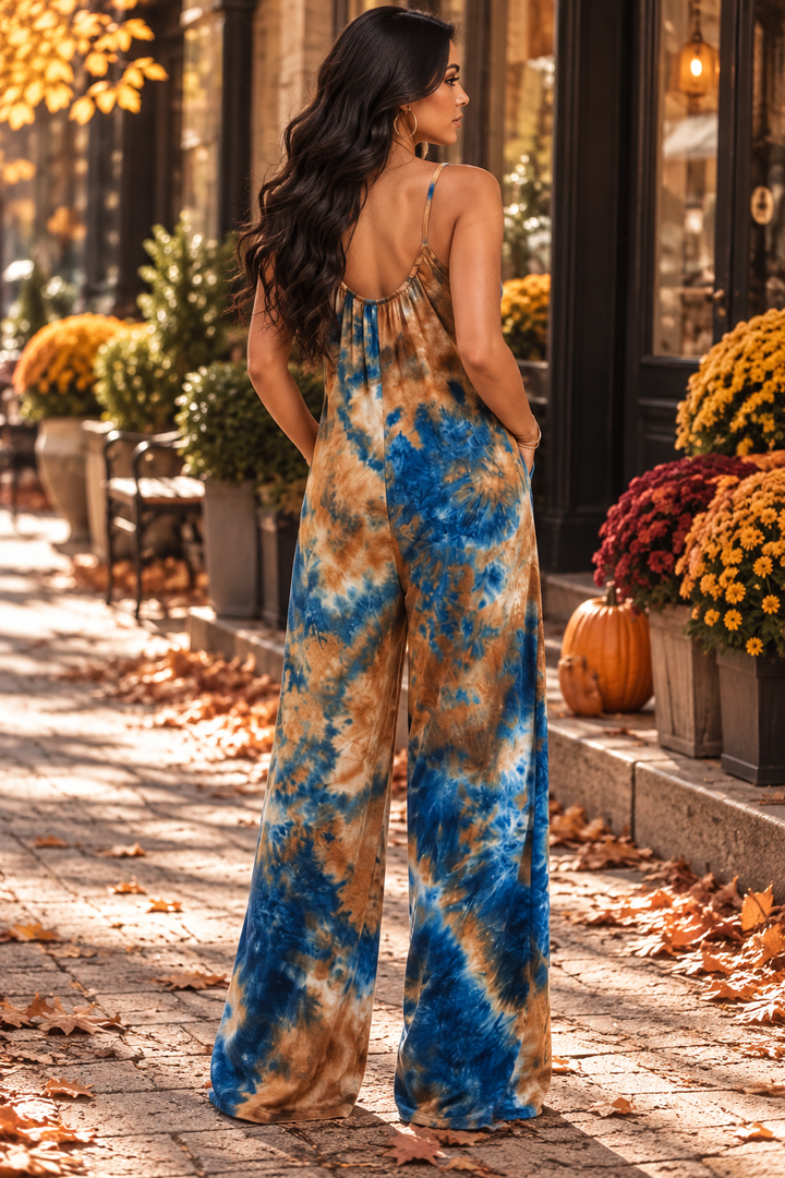 Sedona Tie Dye Wide Leg Jumpsuit | Boho Sleeveless Palazzo Jumpsuit