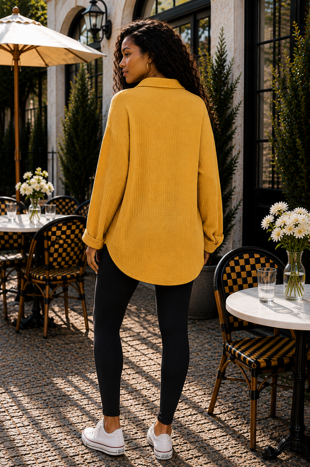 Oversized Cotton Gauze Button-Front Shirt