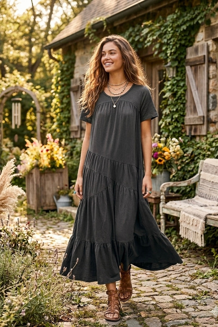 Savannah Vintage Relaxed Cotton Tiered Maxi Dress