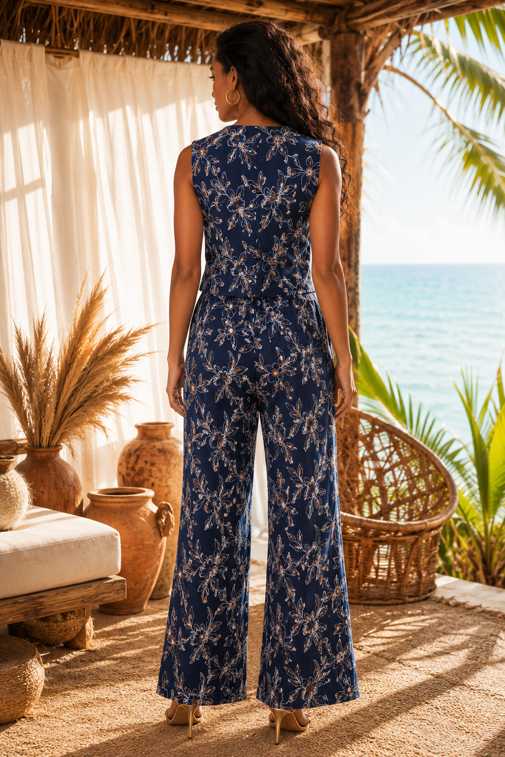 Sienna Floral Brocade Vest & Wide-Leg Pants Set