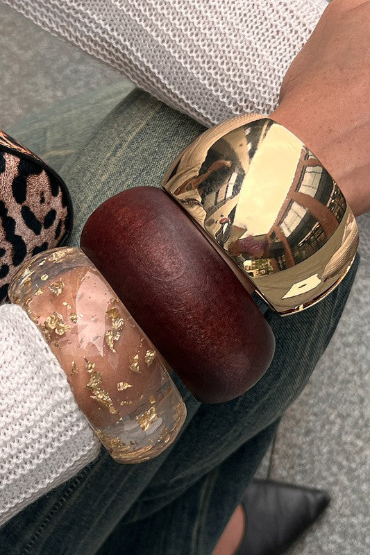 Chunky Bangle Set – Gold, Wood & Resin Statement Bracelets