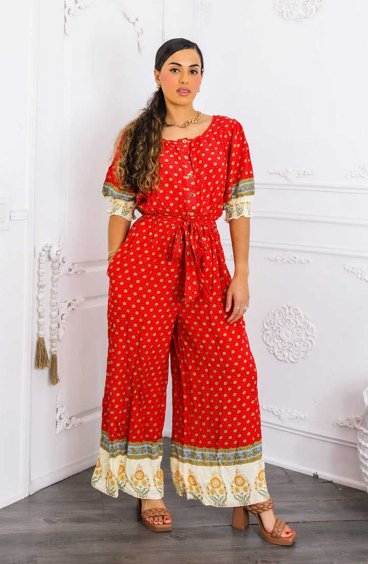 Boho Borders Wide-Leg Jumpsuit