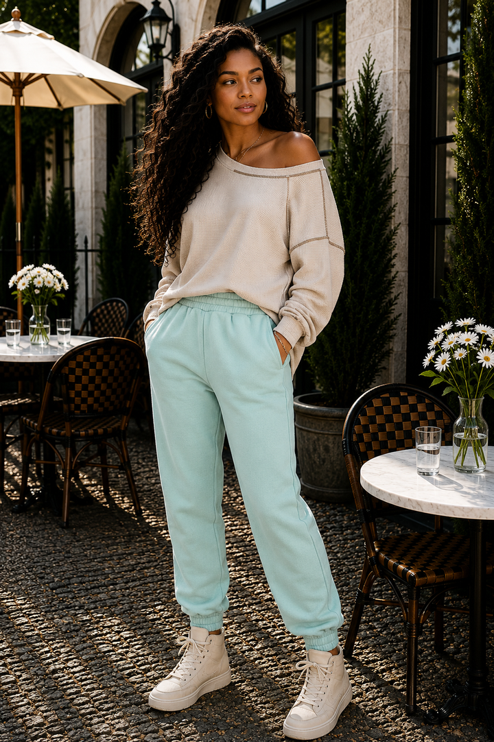 Soft Fleece Jogger Pants with Elastic Waist & Cuffed Ankles