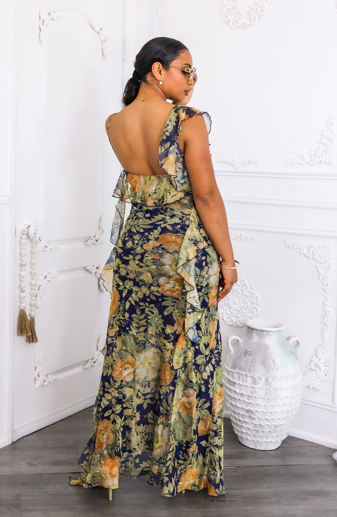 Floral Ruffle Maxi Dress with Slit