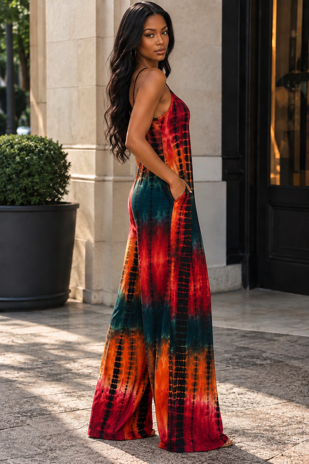 Sedona Tie Dye Wide Leg Jumpsuit | Boho Sleeveless Palazzo Jumpsuit