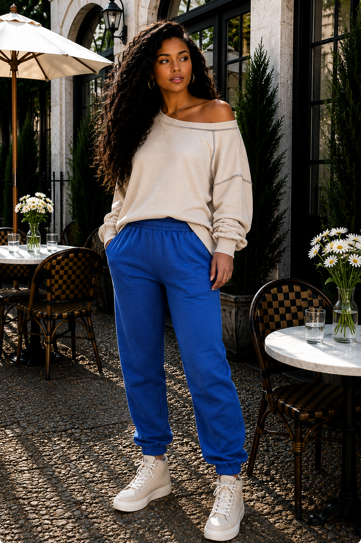 Soft Fleece Jogger Pants with Elastic Waist & Cuffed Ankles