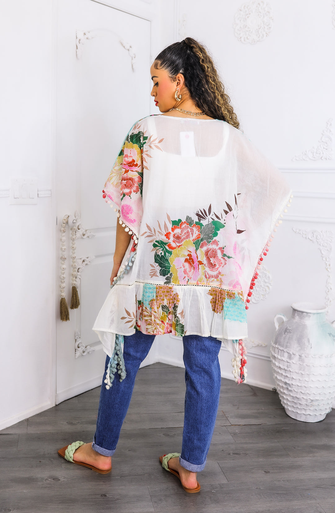 Boho Floral Tassel Kaftan Top – Lightweight Festival Tunic
