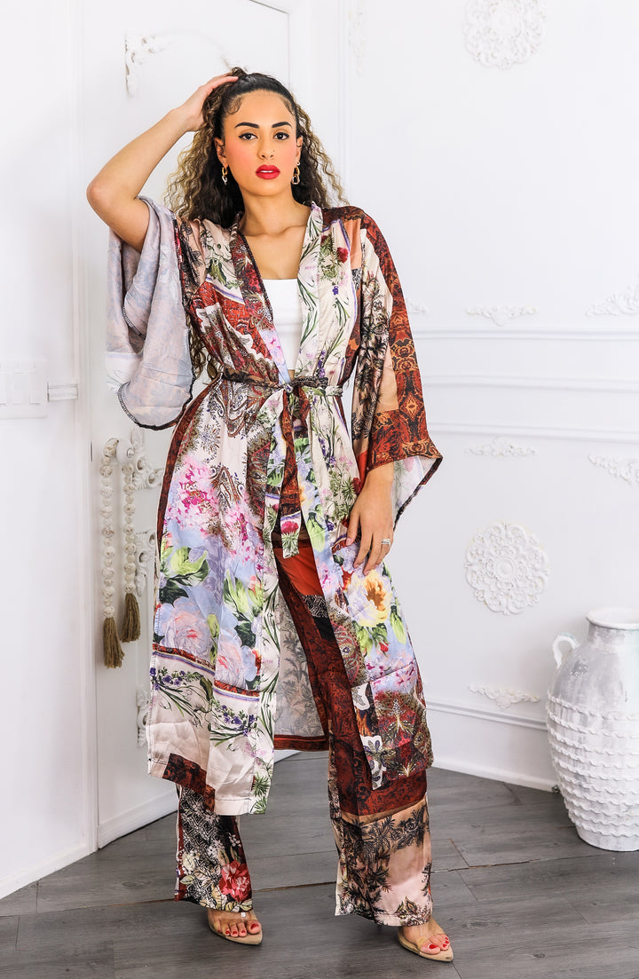 Golden Hour Boho Luxe Kimono Set – Printed Duster & Wide-Leg Pants