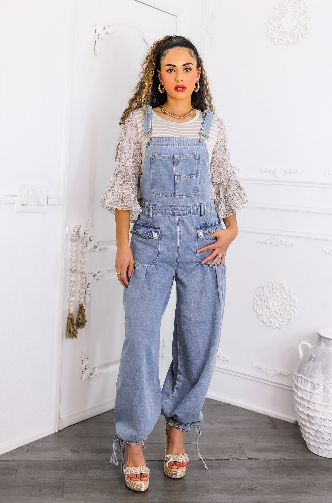 Women’s Relaxed Denim Overalls – Wide-Leg Boho Style with Pockets