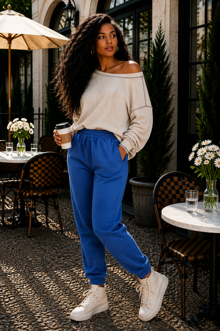Soft Fleece Jogger Pants with Elastic Waist & Cuffed Ankles