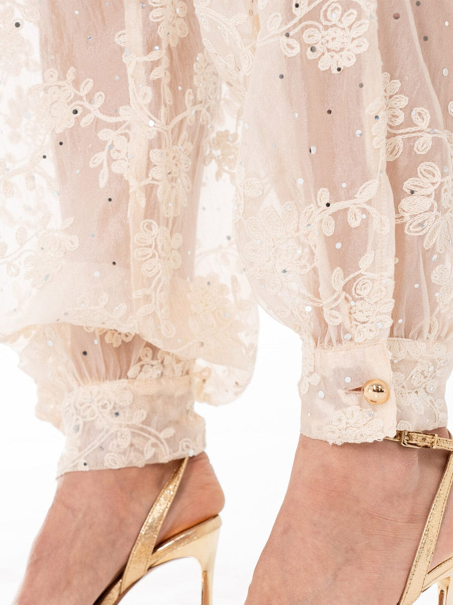 Ivory Embroidered Sheer Lace Boho Resort Pants