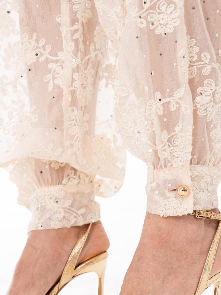 Ivory Embroidered Sheer Lace Boho Resort Pants