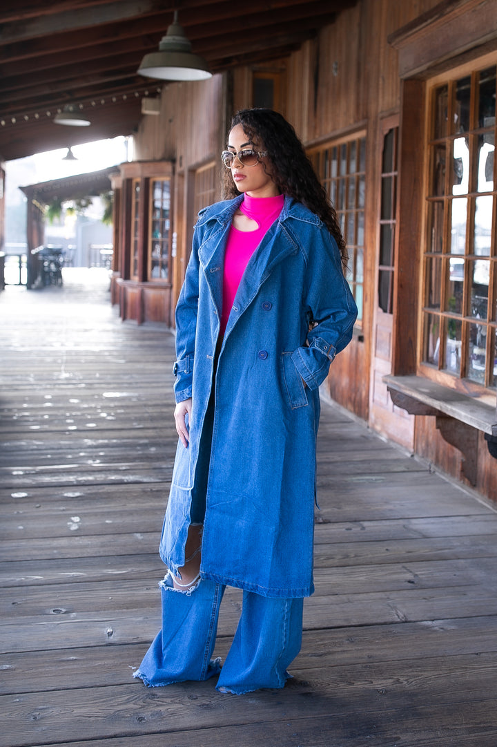 Denim Double Breasted Trench Coat