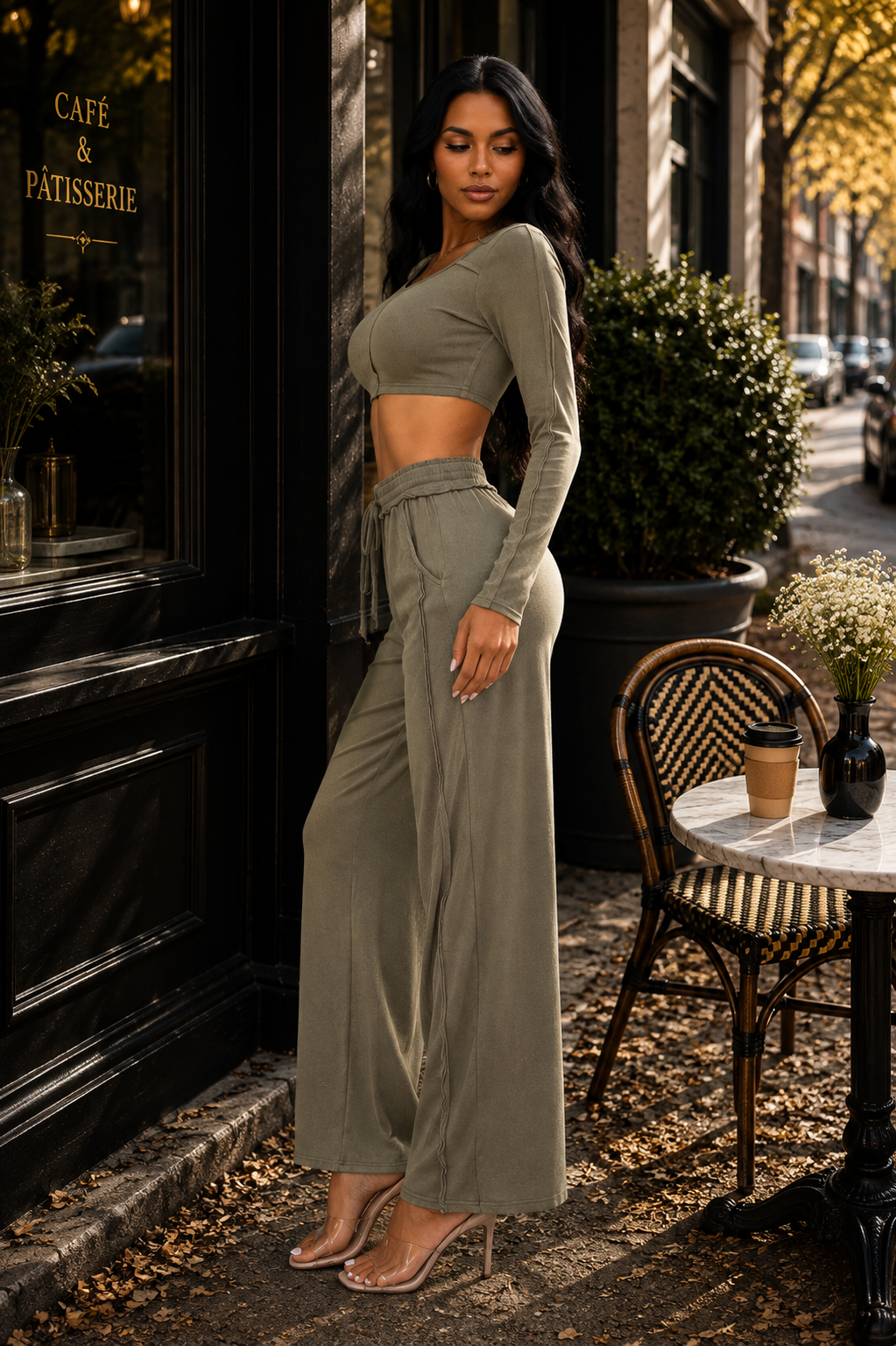 Sloane Mineral Wash Crop Top & Wide-Leg Pants Set