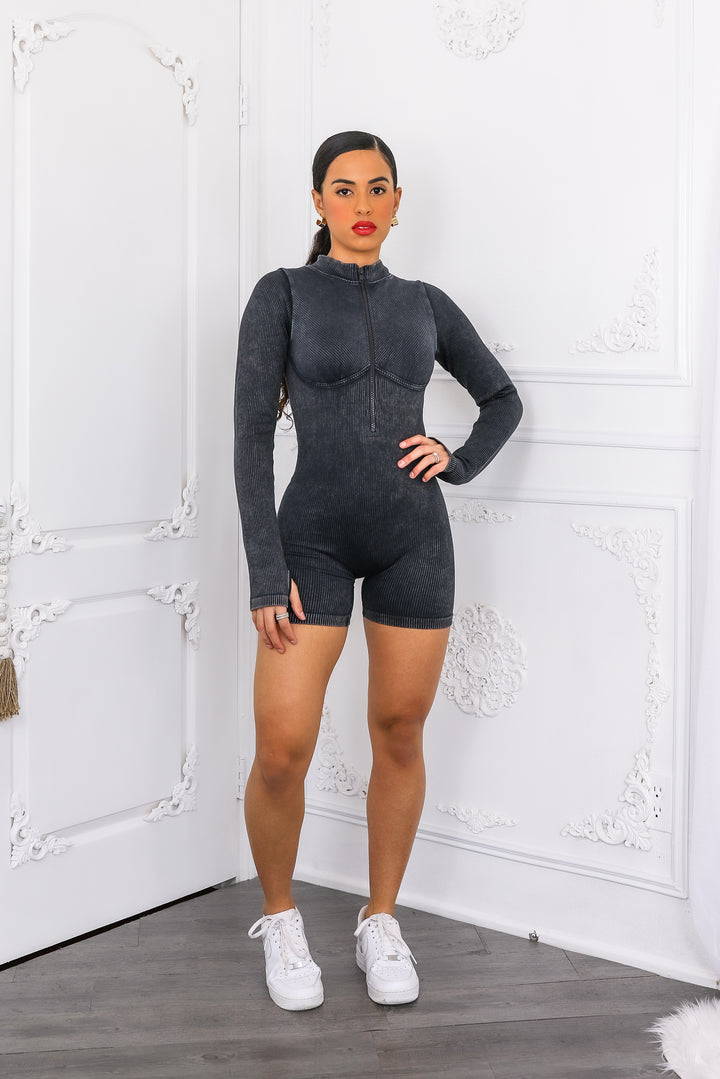 Mineral Wash Seamless Mock Neck Romper