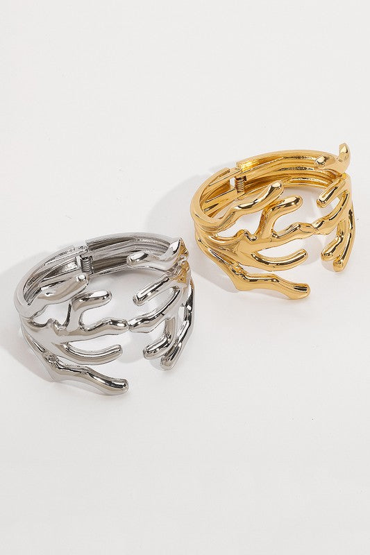 Bold Coral Cutout Metal Bangle Bracelet - Gold or Silver