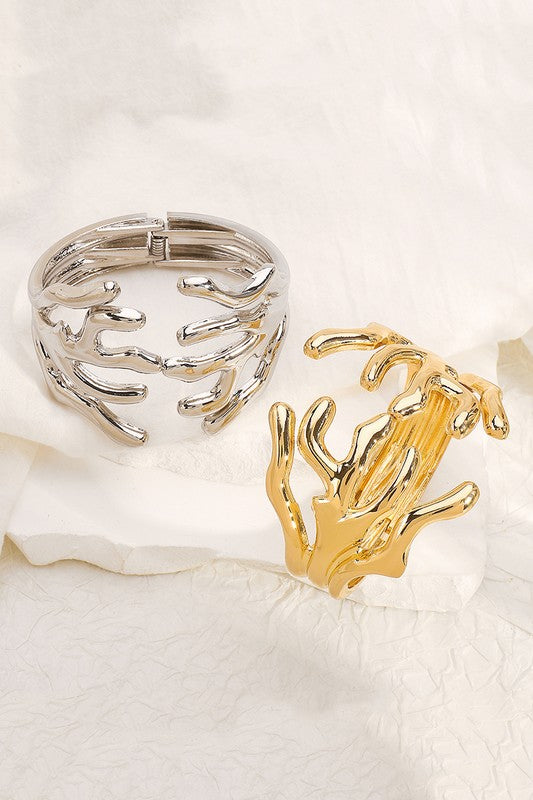 Bold Coral Cutout Metal Bangle Bracelet - Gold or Silver