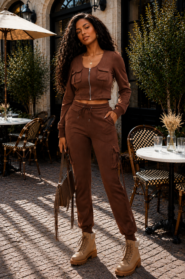 Utility Luxe Cropped Jacket & Cargo Jogger Set