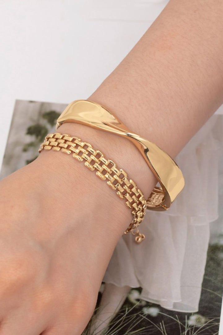 Twisted Gold Cuff & Double Chain Bracelet Set