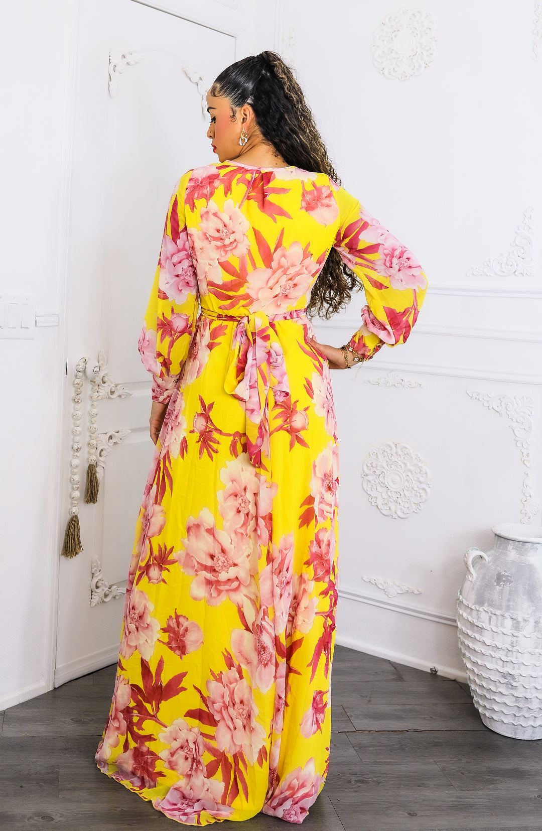 Sunset Bloom Maxi Dress – Yellow & Pink Floral Wrap Dress