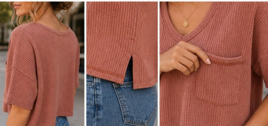 Harper Waffle Knit V-Neck Pocket Top