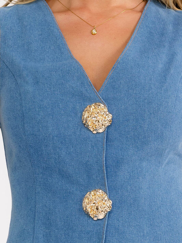 Denim Gold Button Vest Top