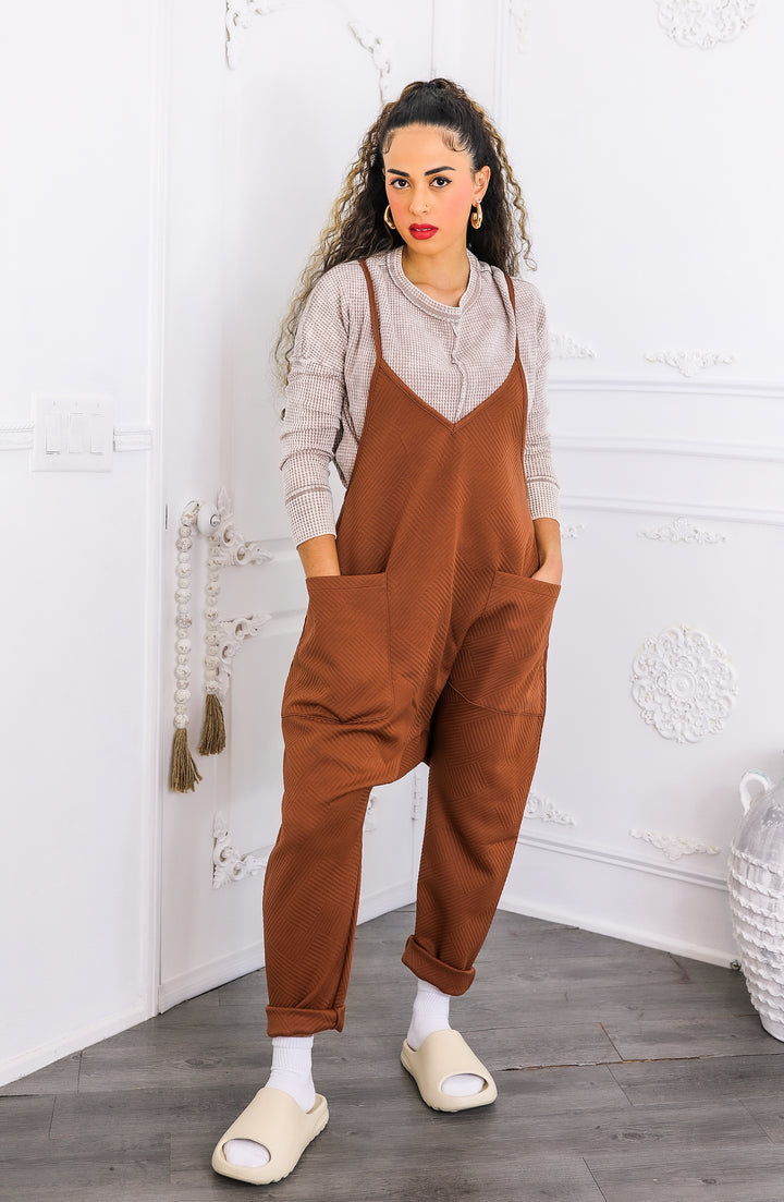 Brown Harem Pocket Jumpsuit – Relaxed Fit One-Piece