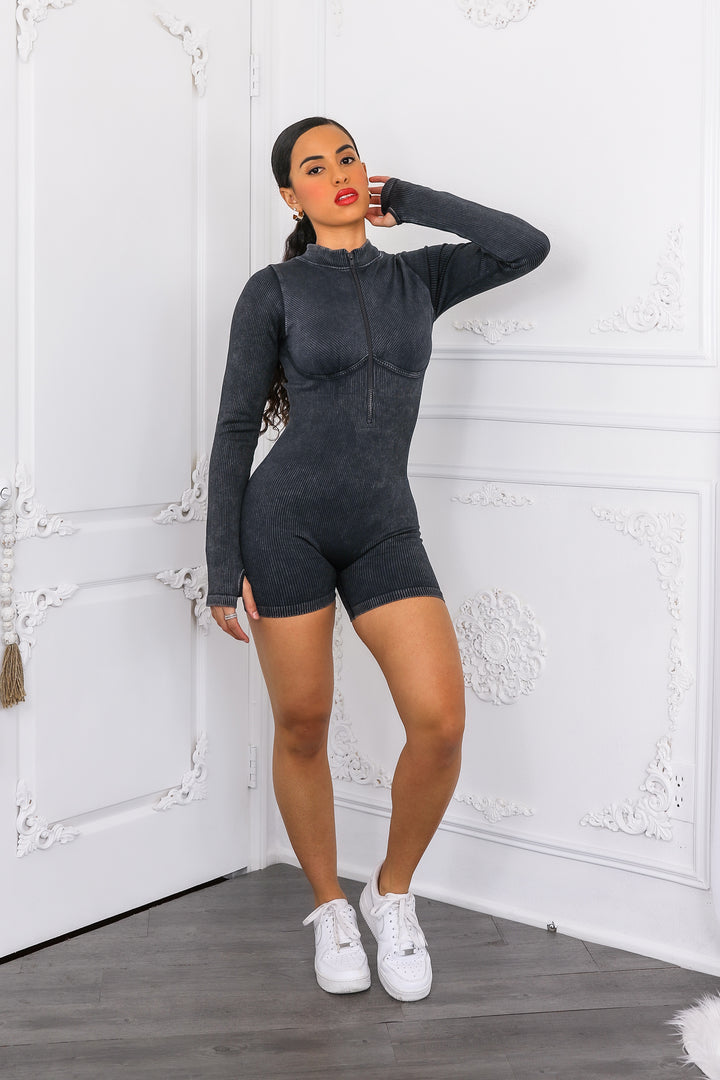 Mineral Wash Seamless Mock Neck Romper