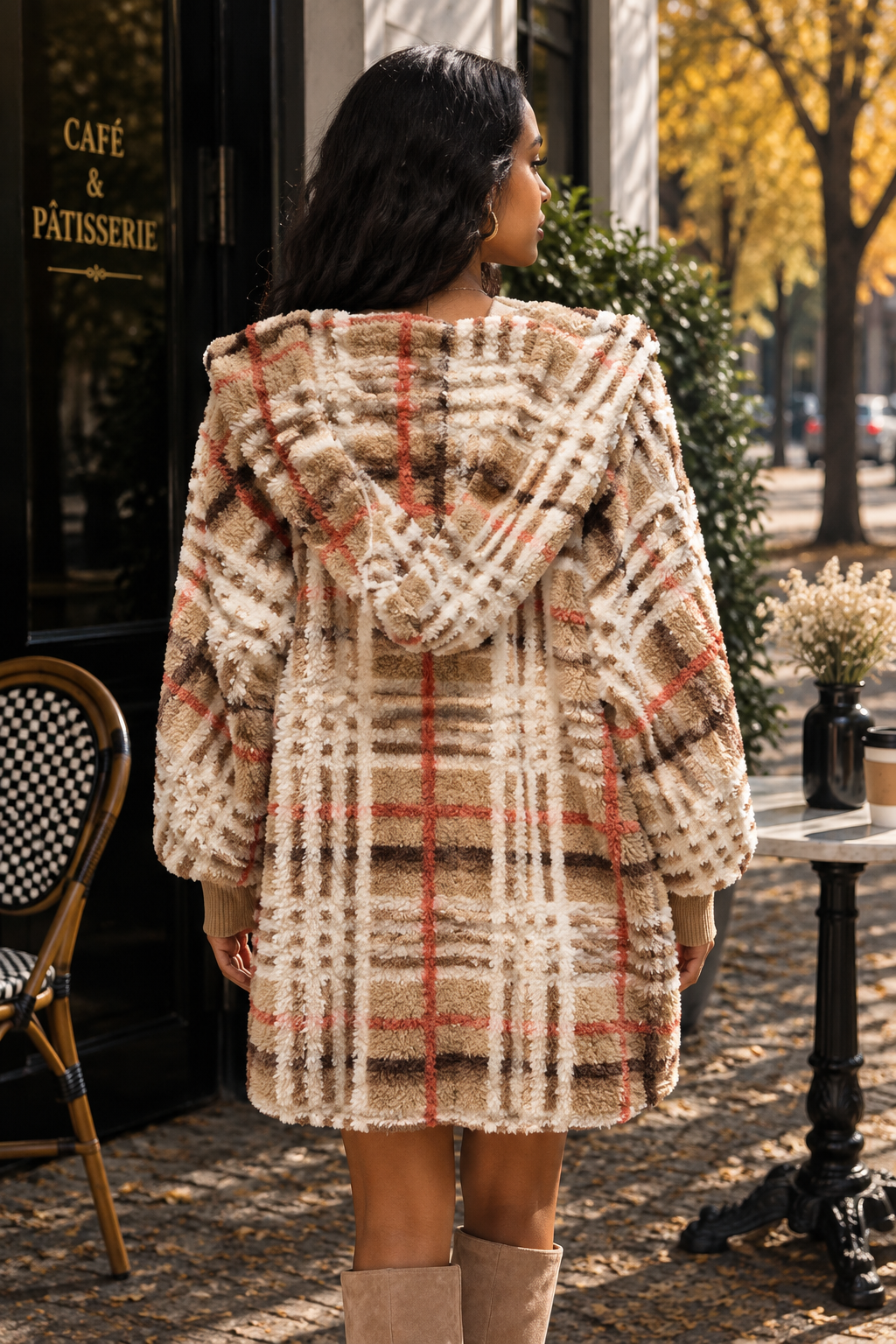 Cozy Plaid Sherpa Hooded Jacket – Oversized Teddy Coat