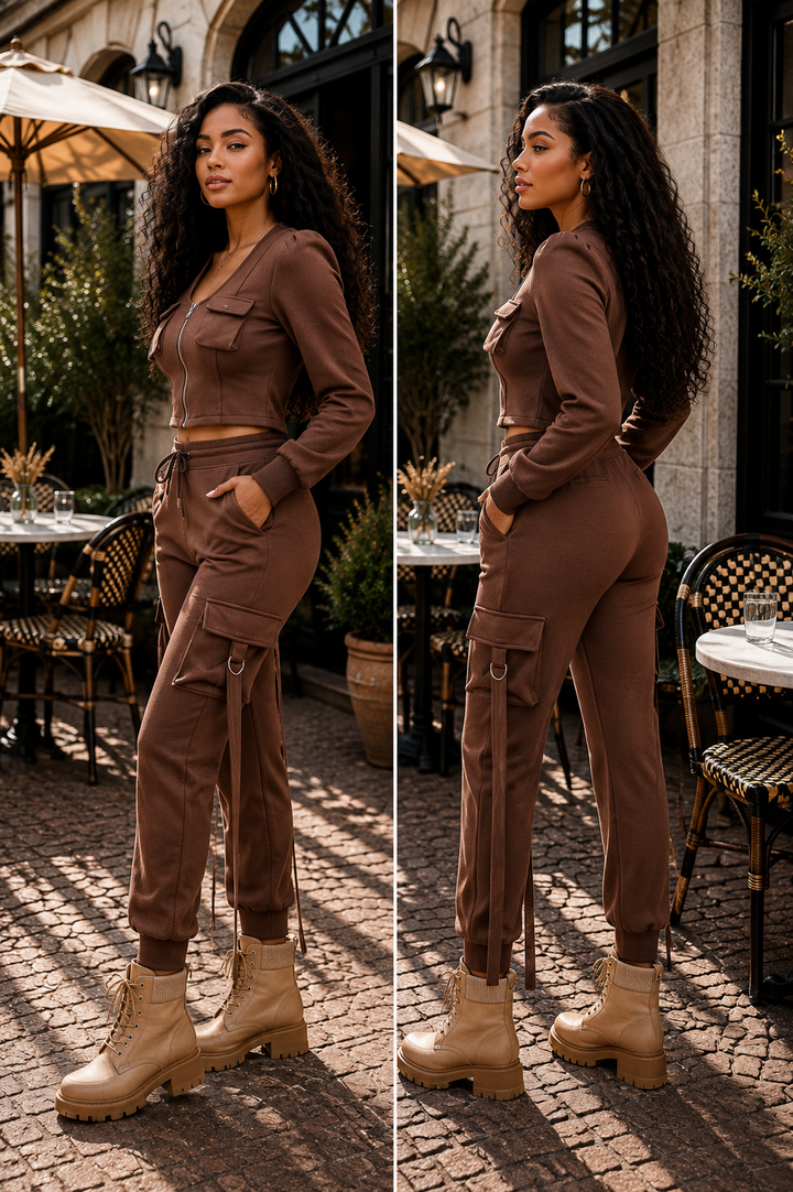 Utility Luxe Cropped Jacket & Cargo Jogger Set