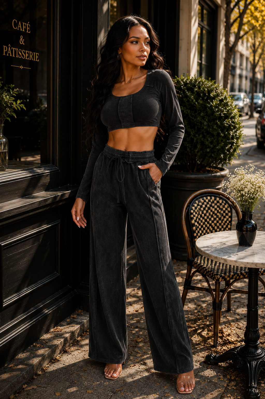 Sloane Mineral Wash Crop Top & Wide-Leg Pants Set