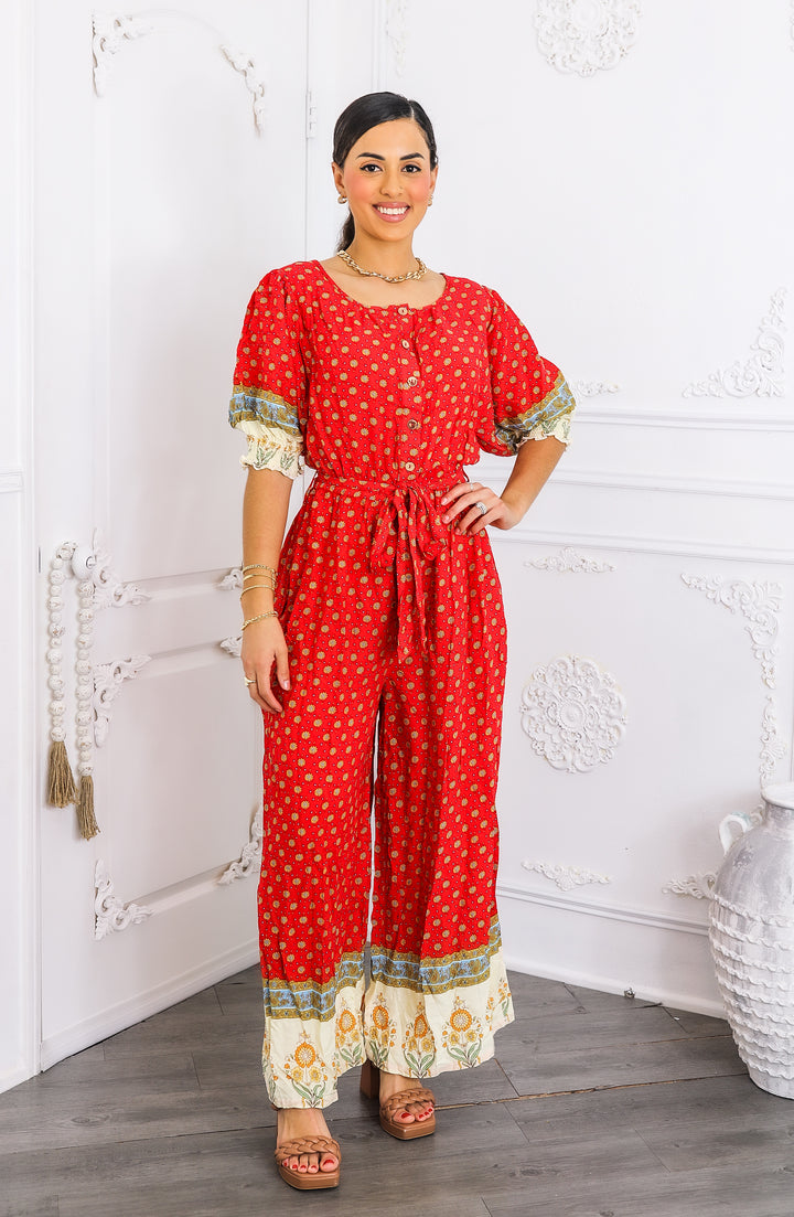 Boho Borders Wide-Leg Jumpsuit