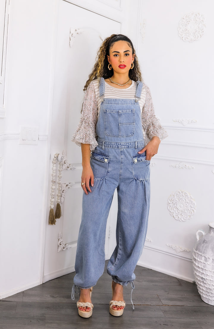 Women’s Relaxed Denim Overalls – Wide-Leg Boho Style with Pockets