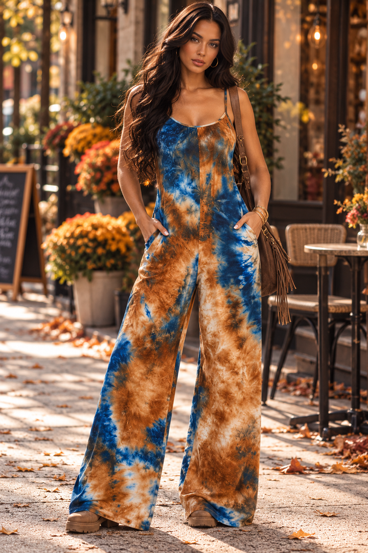 Sedona Tie Dye Wide Leg Jumpsuit | Boho Sleeveless Palazzo Jumpsuit