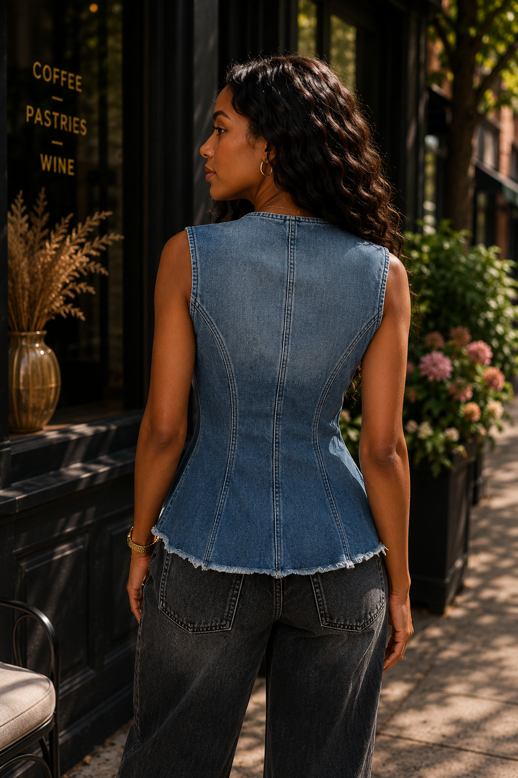 Diagonal Button Denim Top