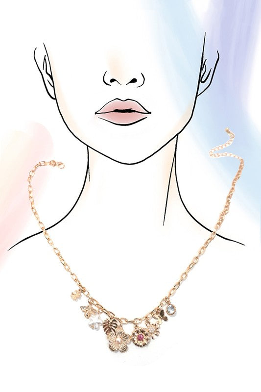 The Vintage Garden Charm Necklace – Gold Floral & Pearl