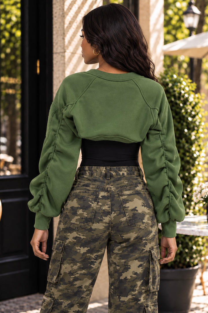 Edgy Edit Ruched Sleeve Cropped Bomber Bolero Shrug Jacket