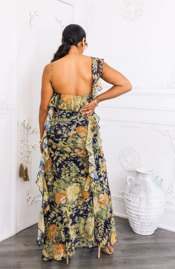 Floral Ruffle Maxi Dress with Slit