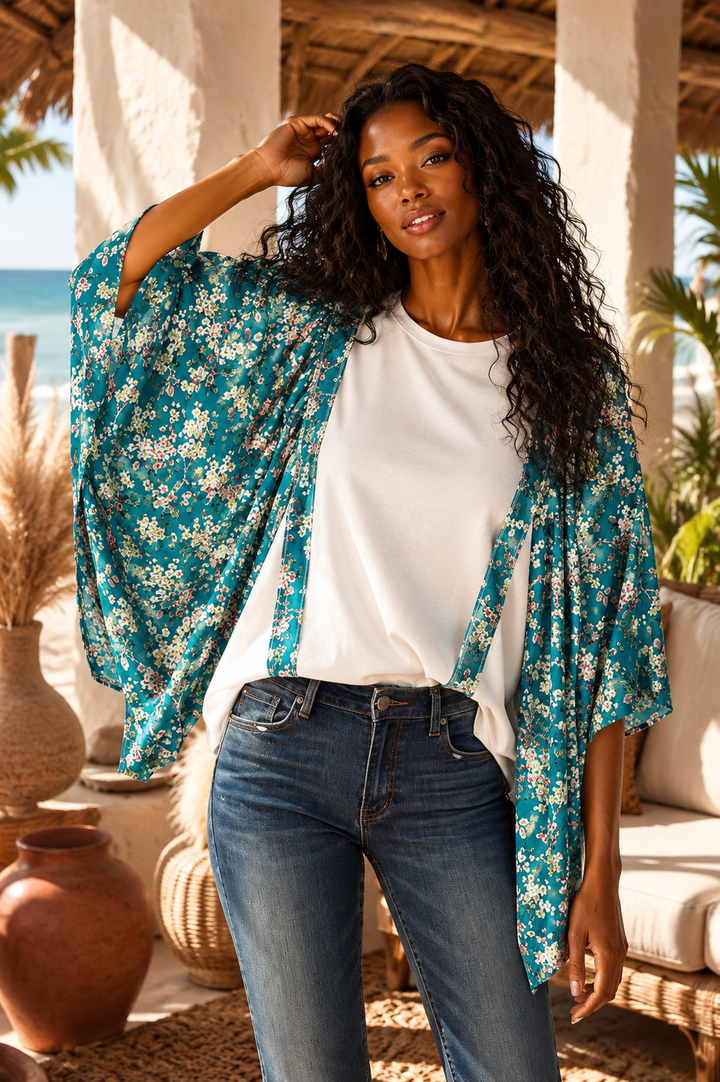 Floral Kimono Sleeve Top | Boho Boutique Blouse